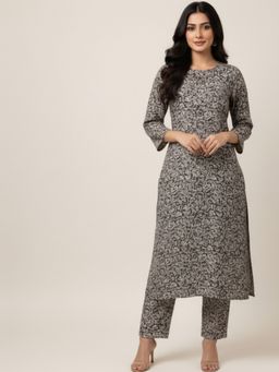 Meeta's - Women Black Cotton Abstract Kurta with Pant