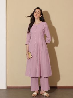 Pink Fort - Women Lavender Pure Cotton Solid Kurta with Trouser