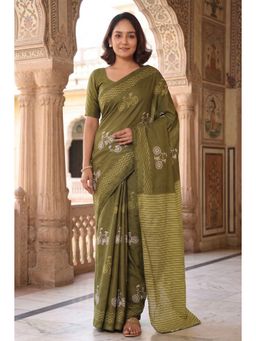 Anjaneya Sarees - Green Designer Cotton Silk Printed Saree With Unstitched Blouse