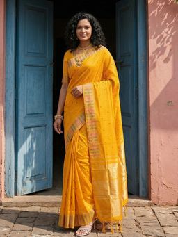 Sutriti - Haldi Special Yellow Soft Silk Saree With Unstitched Blouse