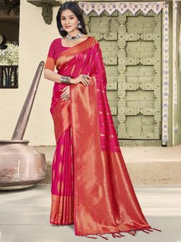 Sutriti - Women Magenta Woven Banarasi Silk Saree With Unstitched Blouse