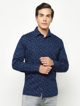 CRIMSOUNE CLUB - Mens Navy Blue Floral Print Cotton Shirt
