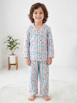 Polka Tots - Kids Cotton Full Sleeve Printed Shirt and Pyjama - Pink
