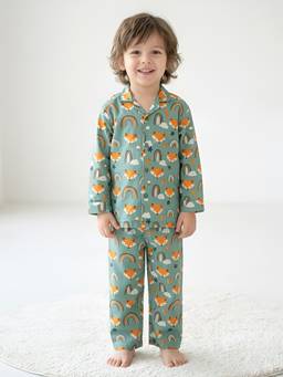 Polka Tots - Kids Cotton Full Sleeves Printed Shirt and Pyjama - Green