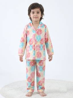Polka Tots - Kids Cotton Full Sleeves Printed Shirt and Pyjama - Multi-Color