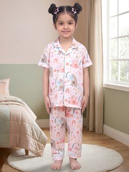 Polka Tots - White Cotton Half Sleeves Printed Shirt with Pyjama for Kids (Set of 2)