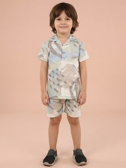 Polka Tots - Multi-Color Cotton Printed Half Sleeve Boys Shirt with Shorts( Set of 2)
