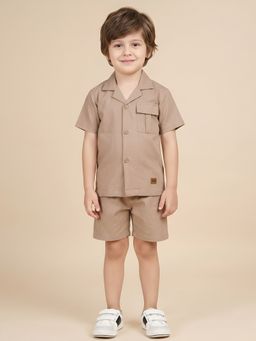 Polka Tots - Boys Beige Solid Co-Ord (Set of 2)