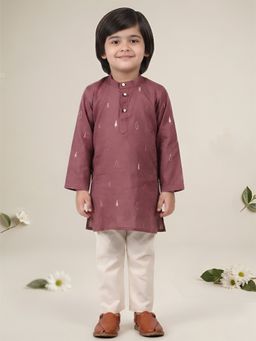 Polka Tots - Boys Maroon Cotton Embroidered Kurta with Pyjama