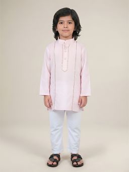 Polka Tots - Boys Pink Cotton Ethnic Kurta with Pyjama