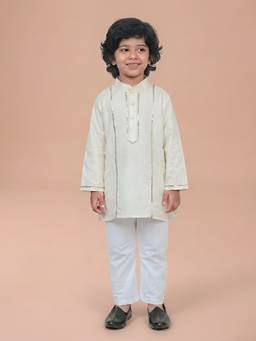 Polka Tots - Boys Yellow Cotton Ethnic Kurta with Pyjama