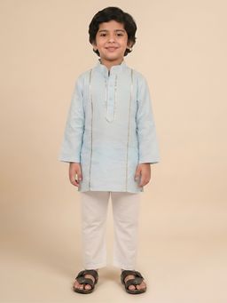 Polka Tots - Boys Blue Cotton Ethnic Kurta with Pyjama