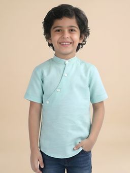 Polka Tots - Aqua Cotton Half Sleeve Festive Wear Kurta