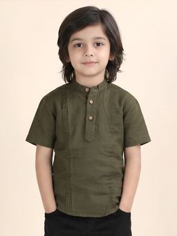 Polka Tots - Green Cotton Half Sleeve Festive Wear Kurta