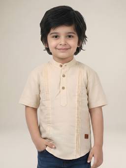 Polka Tots - Cream Cotton Half Sleeve Festive Wear Kurta