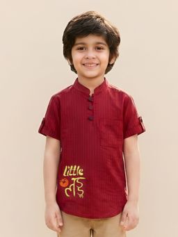 Polka Tots - Maroon Cotton Half Sleeve Festive Wear Kurta