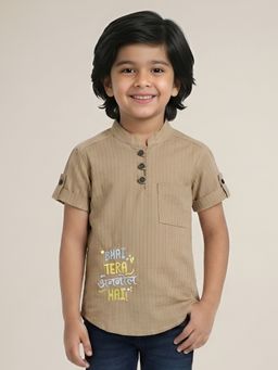 Polka Tots - Brown Cotton Half Sleeve Festive Wear Kurta