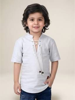 Polka Tots - Grey Cotton Half Sleeve Festive Wear Kurta