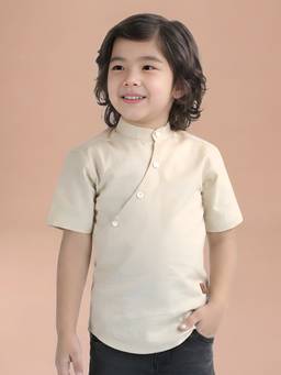 Polka Tots - Cream Cotton Half Sleeve Festive Wear Kurta