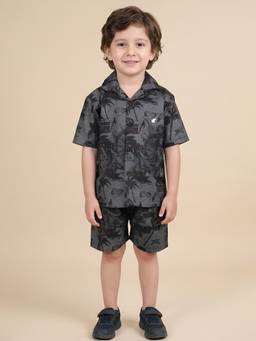 Polka Tots - Cotton Half Sleeve Abstract Print Co-Ord Set-Black