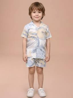 Polka Tots - Cotton Half Sleeve Printed Co-Ord Set-White