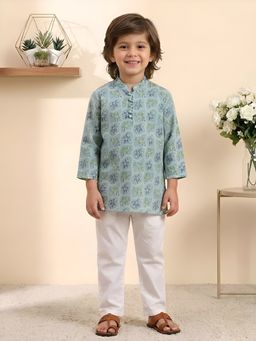 Polka Tots - Boys Green Cotton Kurta with Pyjama
