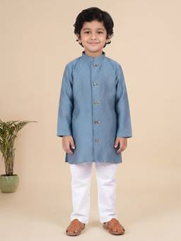 Polka Tots - Boys Blue Cotton Kurta with Pyjama