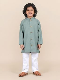 Polka Tots - Boys Green Cotton Kurta with Pyjama