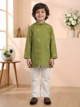 Polka Tots - Boys Green Cotton Kurta with Pyjama