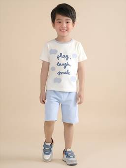 Polka Tots - Cotton Half Sleeve Typography Print T-Shirt With Shorts