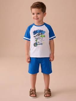 Polka Tots - Cotton Half Sleeve Scooter Print T-Shirt With Shorts