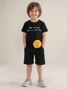 Polka Tots - Cotton Half Sleeve Typography T-Shirt With Shorts