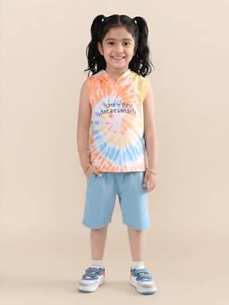 Polka Tots - Cotton Half Sleeve Tie Dye Print T-Shirt With Shorts