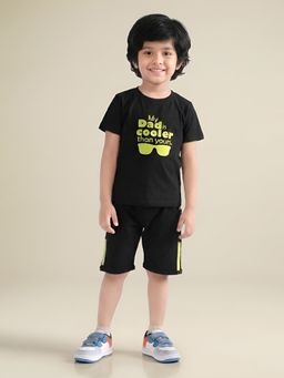 Polka Tots - Cotton Half Sleeve Typography T-Shirt With Shorts