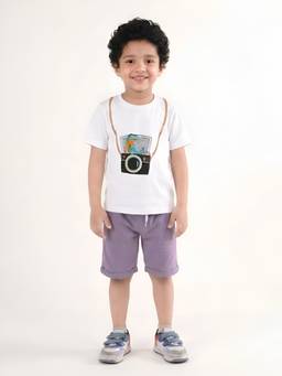 Polka Tots - Cotton Half Sleeve Printed T-Shirt With Shorts