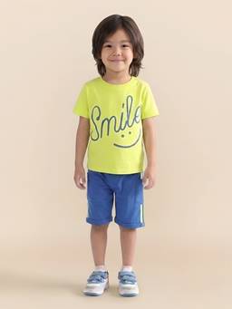 Polka Tots - Cotton Half Sleeve Typography T-Shirt With Shorts