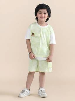 Polka Tots - Cotton Half Sleeve Tie Dye Print T-Shirt With Shorts