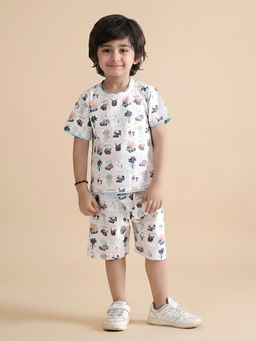 Polka Tots - Cotton Half Sleeve Tropical Print T-Shirt With Shorts