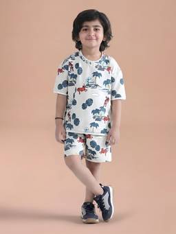 Polka Tots - Cotton Half Sleeve Tiger Print T-Shirt With Shorts
