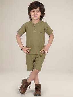 Polka Tots - Cotton Half Sleeve Solid T-Shirt With Shorts
