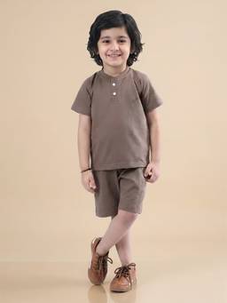Polka Tots - Cotton Half Sleeve Solid T-Shirt With Shorts