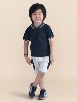 Polka Tots - Cotton Half Sleeve Solid Polo T-Shirt With Shorts