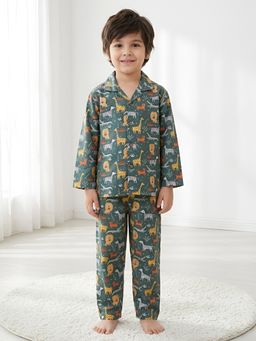 Polka Tots - Cotton Full Sleeve Jungle Print Night Suit
