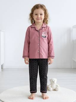 Polka Tots - Cotton Full Sleeve Swan Print Night Suit