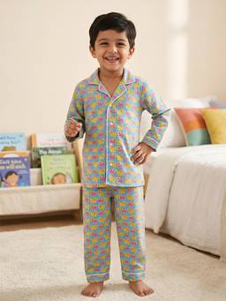 Polka Tots - Cotton Full Sleeve Lion Print Night Suit