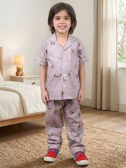 Polka Tots - Cotton Half Sleeve Jungle Print Night Suit
