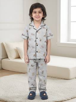 Polka Tots - Cotton Half Sleeve Jungle Print Night Suit