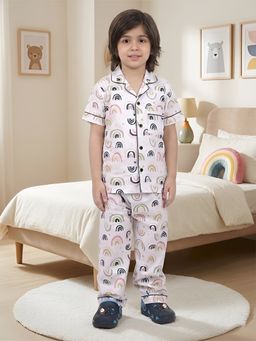 Polka Tots - Cotton Half Sleeve Rainbow and Star Print Night Suit