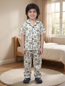 Polka Tots - Cotton Half Sleeve Cow Print Night Suit
