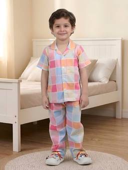 Polka Tots - Cotton Half Sleeve Colorblock Print Night Suit